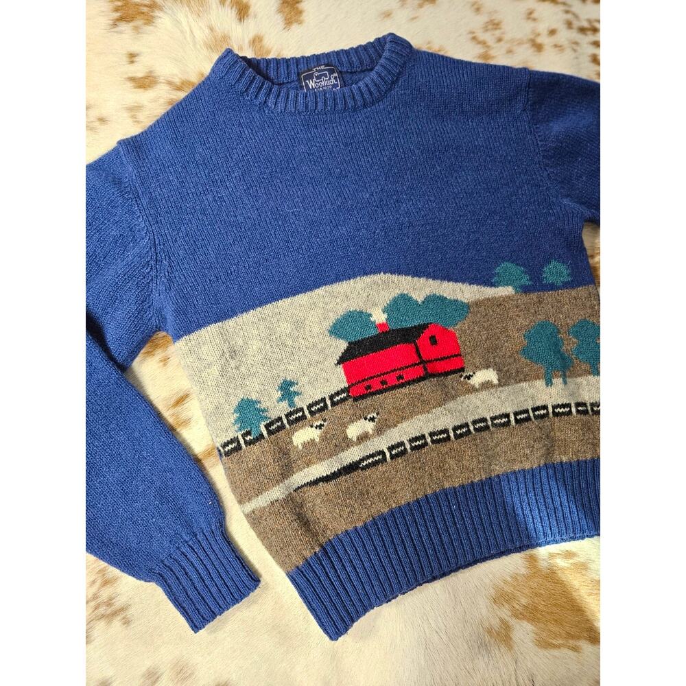 Vintage Woolrich Woman 100% Wool Novelty Farm Barn Sheep Knit Sweater Medium - Picture 2 of 7
